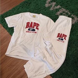 BAPE Ladies Girls Club Tee & Sweatpants Set – White – Small / XS – PreOwned
